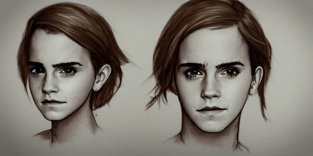 Image similar to “ poorly drawn portrait of emma watson by a tired irritated toddler, unreal engine, tending in artstation ”