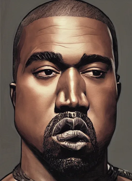 Image similar to Portrait of Kanye West, marvel comics, dark, intricate, highly detailed, smooth, artstation, digital illustration by Ruan Jia and Mandy Jurgens and Artgerm and Wayne Barlowe and Greg Rutkowski and Frank Frazetta