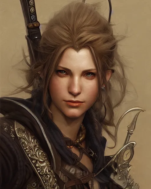 Prompt: rogue bard portrait | highly detailed | very intricate | symmetrical | cinematic lighting | award - winning | closeup portrait | balthier final fantasy | painted by donato giancola and mandy jurgens and charlie bowater | featured on artstation