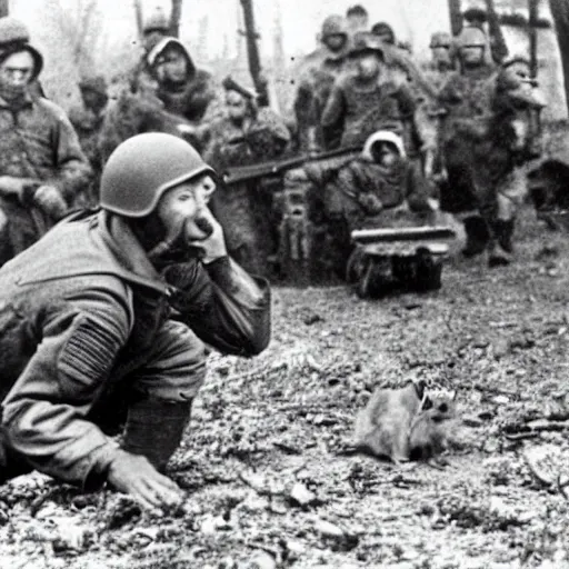 Image similar to a hamster in ww 2 fighting with the germans