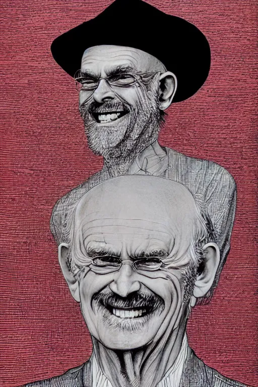 Prompt: an artistic jean giraud portrait of ram dass with a giant smile