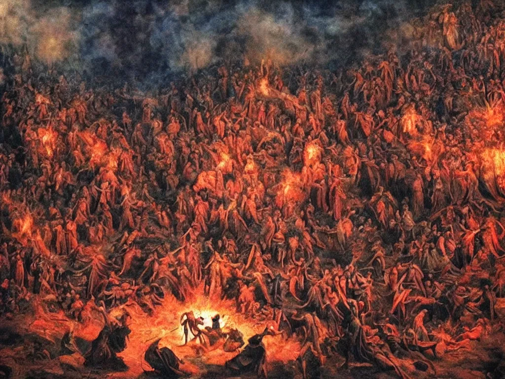 Prompt: cinestill of dante's inferno, vivid color, saturated, realistic, cinematic
