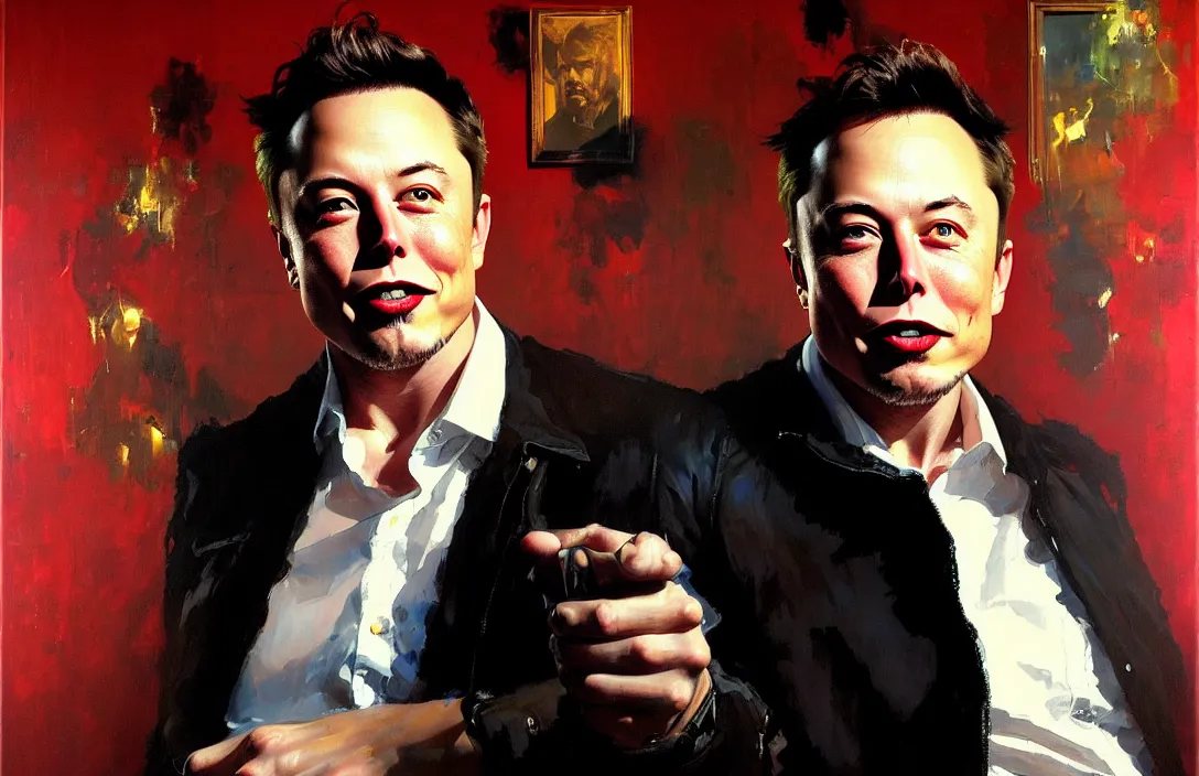 Image similar to portrait of elon musk!!!!!!!!!!!!!!!!!!!!!!!!!!!, detailed face, detailed painting,, epic lighting, by ilya repin, phil hale and kent williams