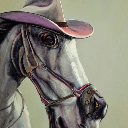 Image similar to cyborg horse with cowboy hat, portrait