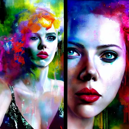 Image similar to scarlett johansson as delirium from sandman, ( hallucinating colorful soap bubbles ), by jeremy mann, by sandra chevrier, by dave mckean and richard avedon and maciej kuciara, punk rock, tank girl, high detailed, 8 k