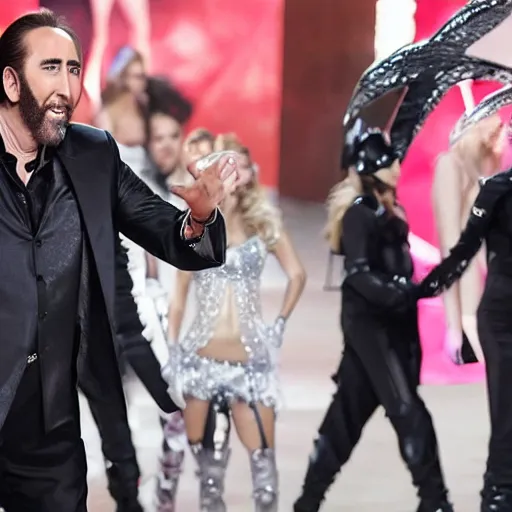 Prompt: Nicolas Cage doing a commercial for Victoria's Secret