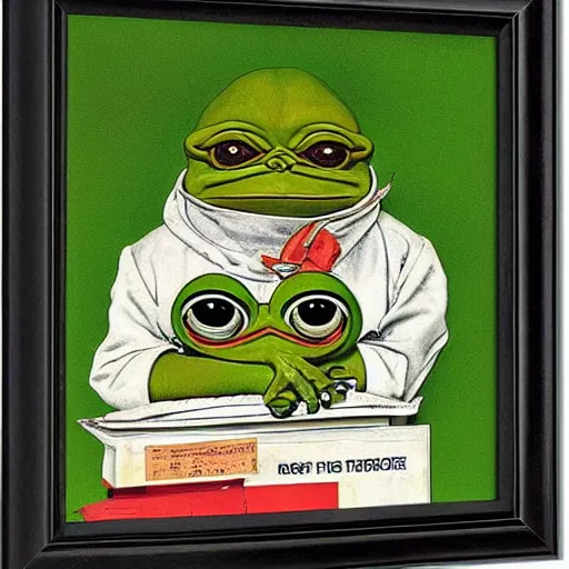 Image similar to pepe the frog at the post office by norman rockwell