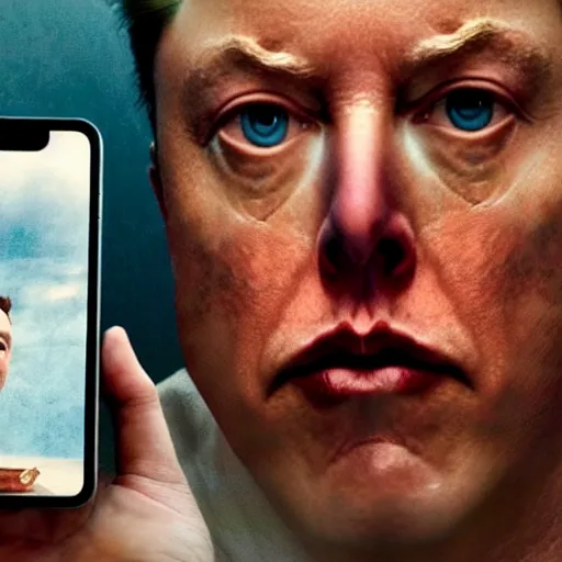 Image similar to hyperrealism aesthetic ridley scott and denis villeneuve style photography of a detailed giant elon musk, siting on a detailed ultra huge toilet and scrolling his smartphone in hyperrealism scene from detailed art house movie in style of alejandro jodorowsky and wes anderson