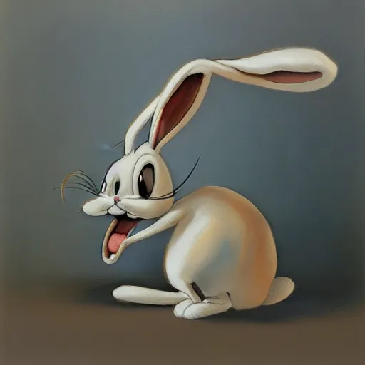 Prompt: a beautiful, soulful oil painting of bugs bunny by craig mullins ; anatomically correct