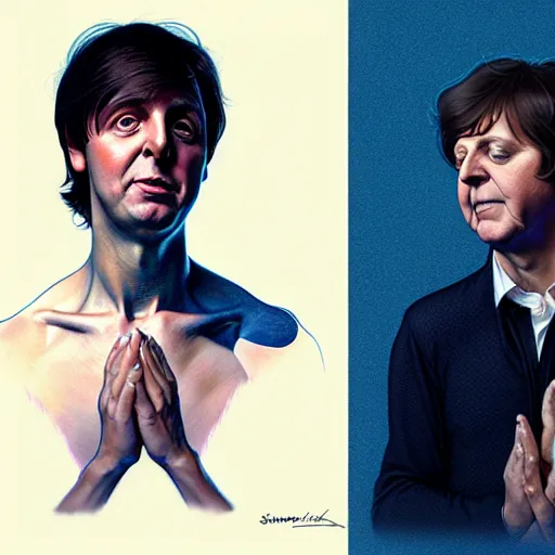 Prompt: Steven Moriseey performs with Paul McCartney, body portrait, highly detailed, digital painting, artstation, concept art, sharp focus, illustration, art by WLOP and greg rutkowski and alphonse mucha and artgerm