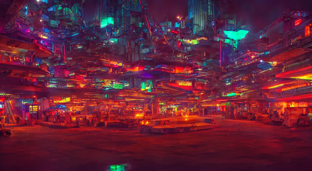 Image similar to Cyberpunk Shipping Port, futuristic Phnom-Penh Cambodia, neon lighting