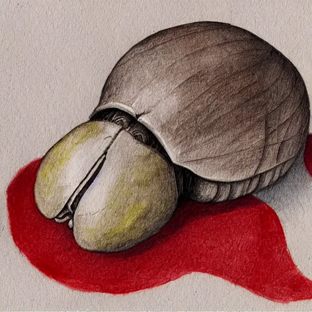 Prompt: concept art by michelangelo, pencil and watercolor. a mask representing a colorado potato beetle, black and white with red accents