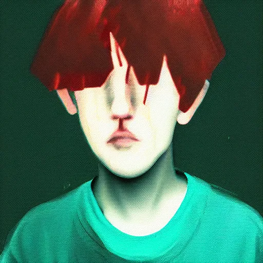 Prompt: portrait of sad kid. long shot. glitchcore, RGB shift