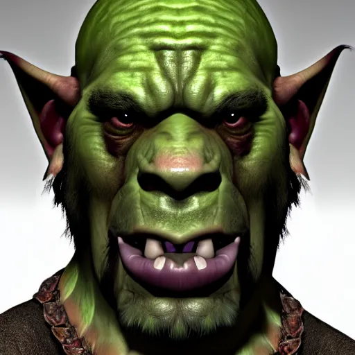 Image similar to a photorealistic portrait shot of a fantasy orc