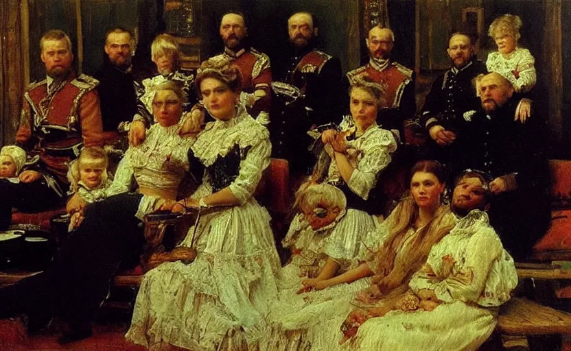 Image similar to high quality high detail painting by ilya repin, a colonial general and his family, hd