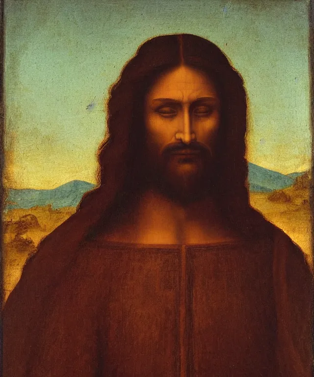 Prompt: portrait of mexican jesus, leonardo di vinci, painting