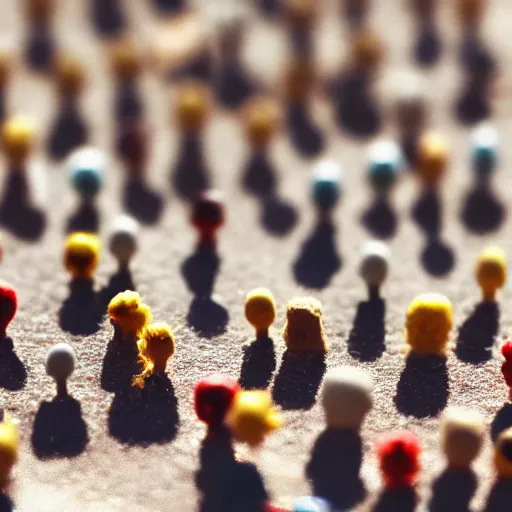 Prompt: tiny, miniature, people, sunny, depth of field, tilt shift effect