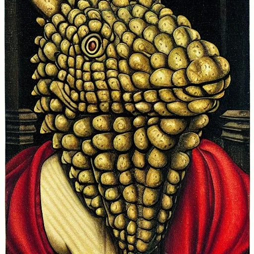 Image similar to portrait of an anthropomorphic ankylosaurus, sandro bottecelli, 1 5 0 0