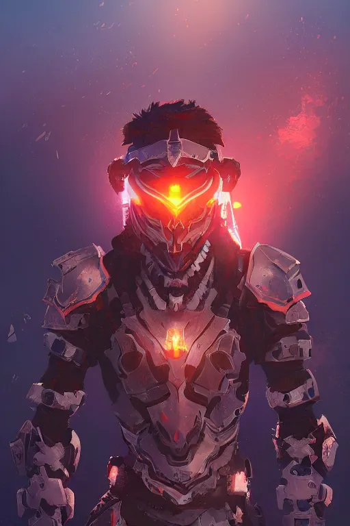 Image similar to combination suit armor aloy horizon forbidden west horizon zero dawn radiating a glowing aura global illumination ray tracing hdr fanart arstation by ian pesty and alena aenami artworks in 4 k tribal robot ninja mask helmet backpack