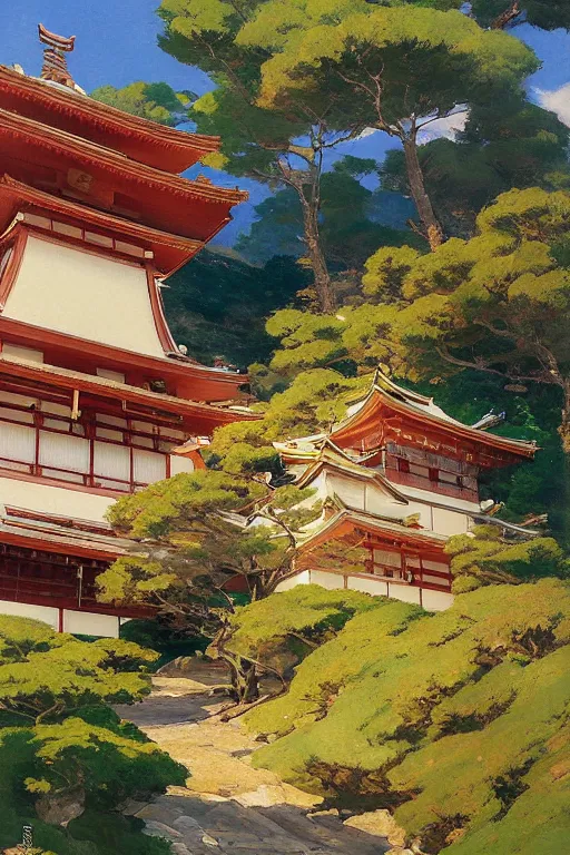 Prompt: a traditional Japanese quite unmanned uninhabited Torri on a mountain, by studio ghibli painting, by Joaquin Sorolla rhads Leyendecker, Torri, traditional Japanese colors, superior quality, masterpiece