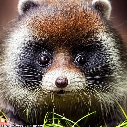 Image similar to award winning photograph of a mix of a nezumi and a tanuki; newly discovered species makes its debut on the cover of nature; found in a remote village in japan, the cute critter is half rat half tanuki and was caught on camera for the first time