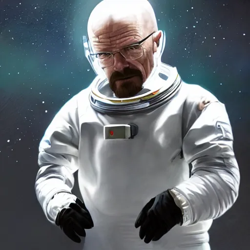 Image similar to Walter white from breaking bad, wearing an astronaut suit in space, dynamic lighting, photorealistic concept art, stunning visuals, creative, cinematic, ultra detailed, trending on art station, detailed