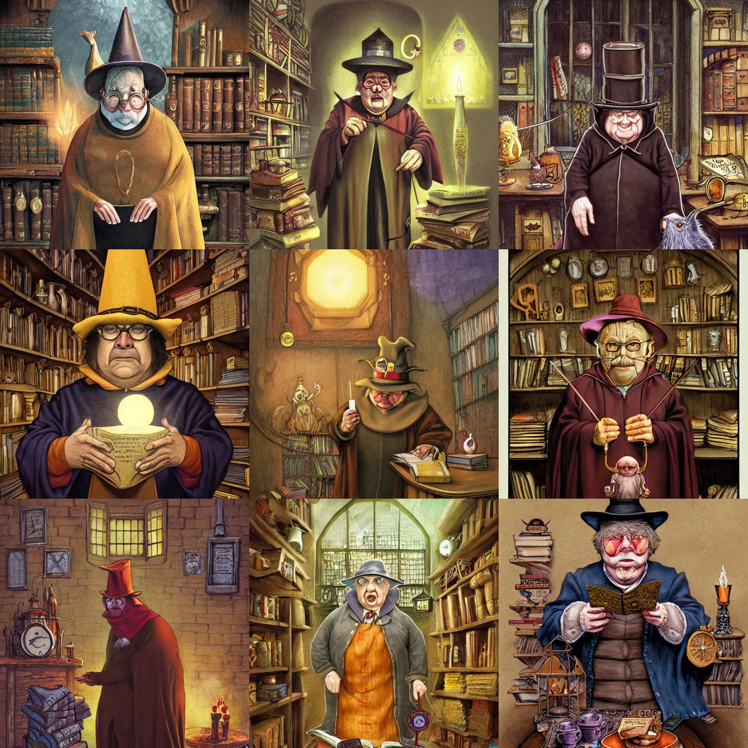 Prompt: Nanny Ogg as a professor in Hogwarts School of Witchcraft and Wizardry, detailed, hyperrealistic, colorful, cinematic lighting, digital art by Paul Kidby and Jim Kay