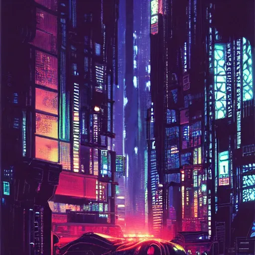 Image similar to high detailed neuromancer in a cyberpunk city at night with a torii in the background by Syd Mead, high quality, 4K, UHD, trending on ArtStation, blade runner vibes, ghost in the shell