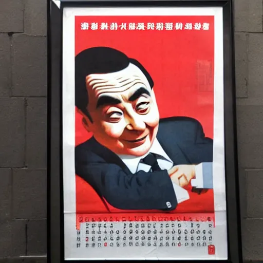 Prompt: Chinese propaganda poster about Mr Bean