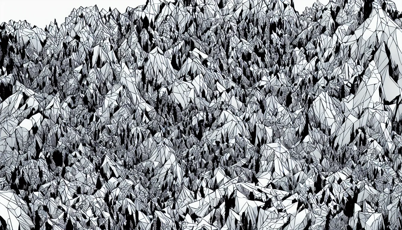 Prompt: backpacking over mountain ridgeline, minimalist line art by josan gonzalez, clean long lines, ultra detailed