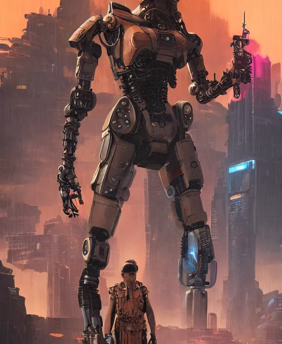 Prompt: cyberpunk pathfinder robot from apex legends character portrait ( blade runner 2 0 4 9 ), portrait by james gurney and laurie greasley, concept art, cinematic composition, dramatic lighting, highly detailed, vintage sci - fi