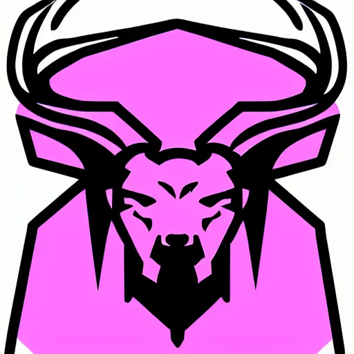 Image similar to logo for evil corporation that involves deer head, symmetrical, retro pink synthwave style, retro sci fi