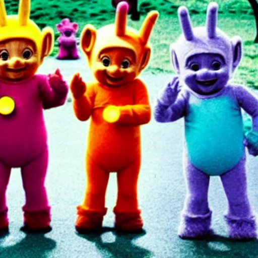 Prompt: teletubbies robbing a bank