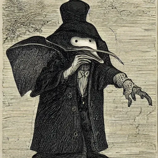 Prompt: anthropomorphic weevil dressed as a plague doctor