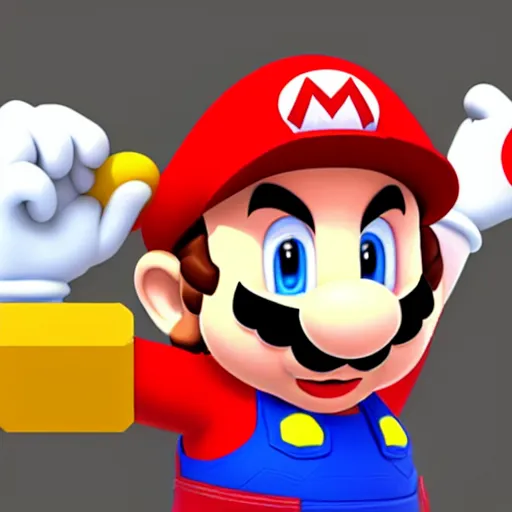 Prompt: mario 3 d render, in the style of templeos.