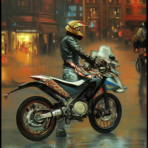 Image similar to futuristic drz 4 0 0 s time machine at night in the rain driving on the a city street by greg rutowski, by stanley artgerm, by alphonse mucha