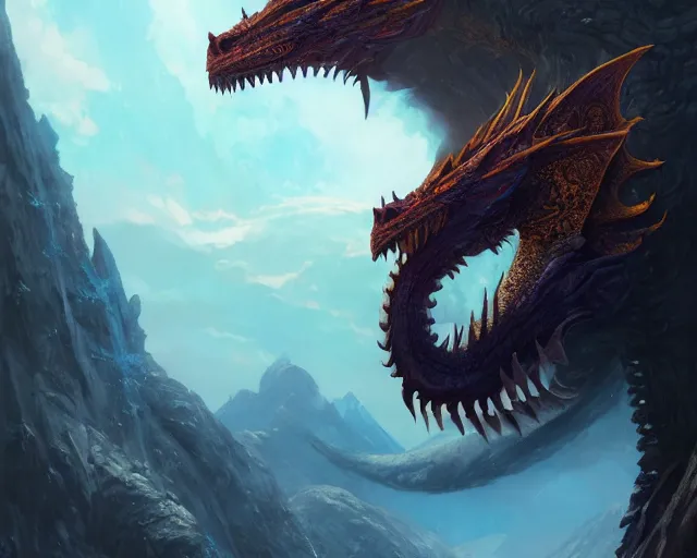 Image similar to highly detailed portrait of a dragon, in skyrim, stephen bliss, unreal engine, fantasy art by greg rutkowski, loish, rhads, ferdinand knab, makoto shinkai and lois van baarle, ilya kuvshinov, rossdraws, tom bagshaw, global illumination, radiant light, detailed and intricate environment