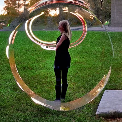 Image similar to A installation art. A rip in spacetime. Did this device in her hand open a portal to another dimension or reality?! by Bruce Munro, by John Martin realist