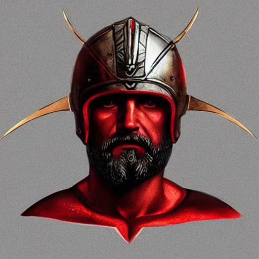 Image similar to “Leónidas king wearing helmet Roman type red crest from 300 Spartans zack Snyder battle with sword epic dark background artwork sharp intricate”