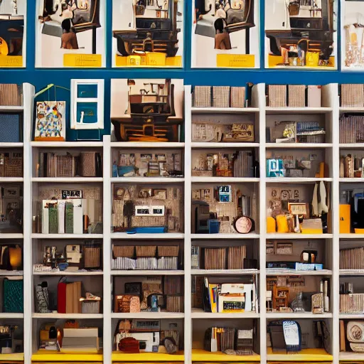 Image similar to the wes anderson section of ikea, 4 k