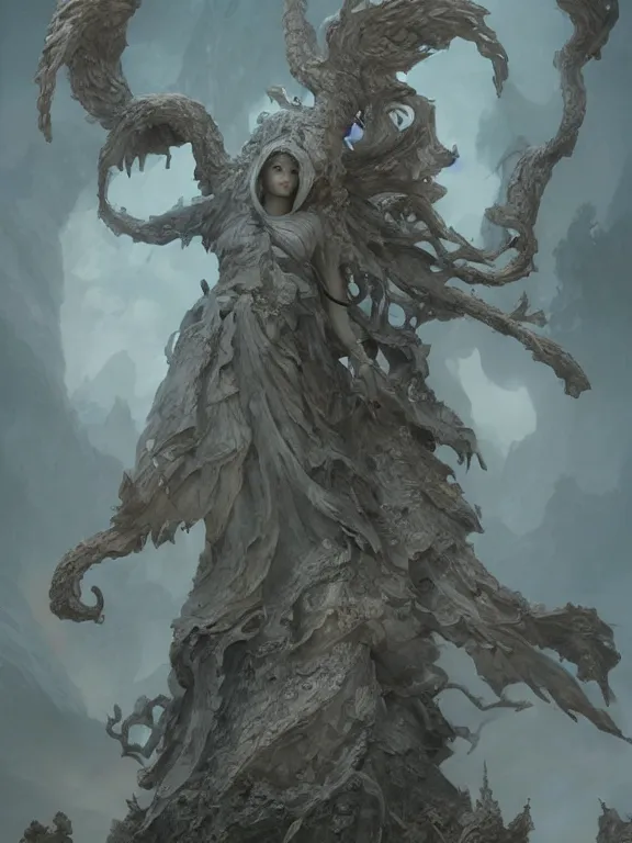 Image similar to a ultradetailed beautiful concept art of a strange and shady statue of an old and forgot divinity, made from old stone, the air seems to become oppressing around it, fantasy concept art, high resolution 4 k, by tom bagshaw, greg rutkowski, charlie bowater