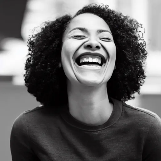 Prompt: a woman laughing. style of slack brand.