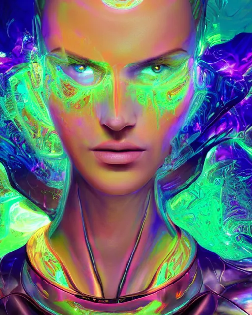 Image similar to a powerful energy psychedelic matrix woman, by alexander fedosav, hyper detailed digital matte painting, concept art, hyperrealism, 1 6 k resolution, cinema 4 d, 8 k resolution, trending on artstation, behance hd, a masterpiece, by stephan martiniere, particles, cel - shaded, power bright neon energy, by david a. hardy,