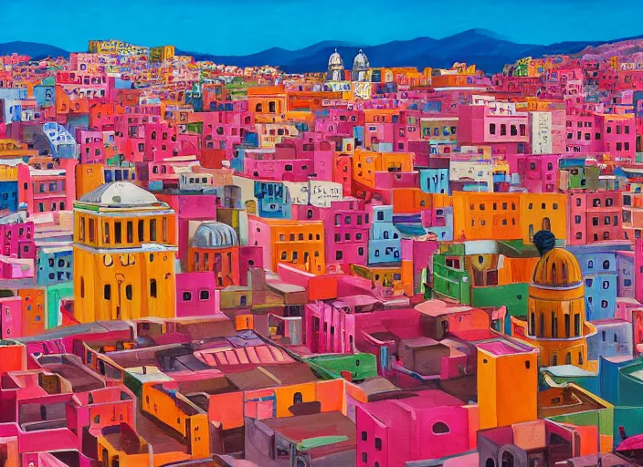 Prompt: guanajuato city, a beautiful painting representative of the art style of wes anderson and spike jonze