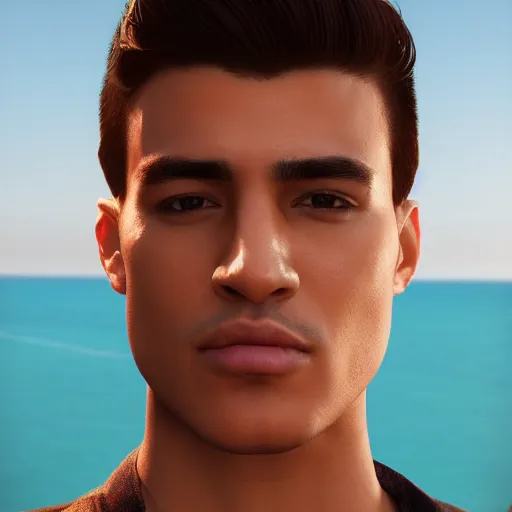 Image similar to Instagram Selfie of an extremely handsome Latino male with tan shiny skin, well-gelled hair, first-person view, photorealistic imagery, trending on artstation, 4k, 8k