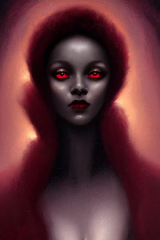 Image similar to Nocturne, glowing, stars, a portrait of black furry shadow monster hybrid woman, highly detailed, mysterious, ethereal, dressed in red velvet, haute couture, illustration, dramatic lighting, soft details, painting, by Edmund Blair Leighton, Brom, Charlie Bowater, trending on artstation, faces by Tom Bagshaw, otto schmidt