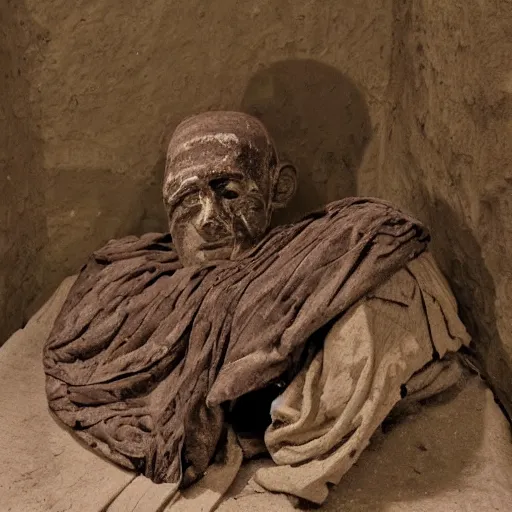 Image similar to an ancient mummy of a shaman in a fetal position