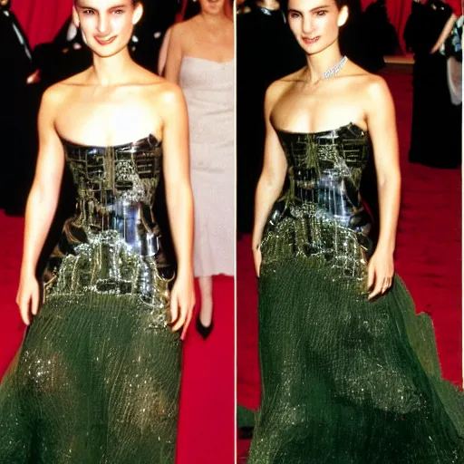 Prompt: enchanting Natalie Portman at the met Gala beautiful gown dress, 1999, cinematic quality, high octane
