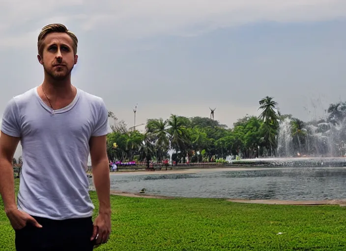 Prompt: ryan gosling in luneta park, philippines, real life photograph, award winning photograph, 4 k