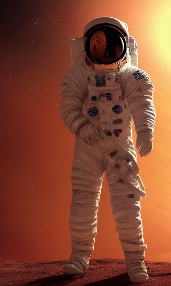 Image similar to astronaut posing on mars, portrait, full body shot, digital art, concept art, fantasy art, highly detailed, hd wallpaper, hdr, artstation, deviantart, behance